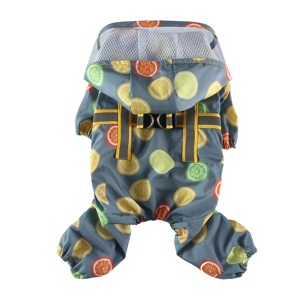 Lemon Print Dog Raincoat With Hood