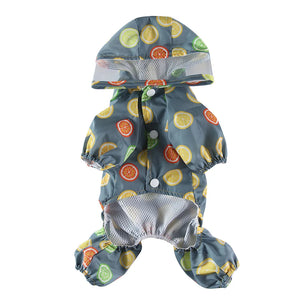 Lemon Print Dog Raincoat With Hood