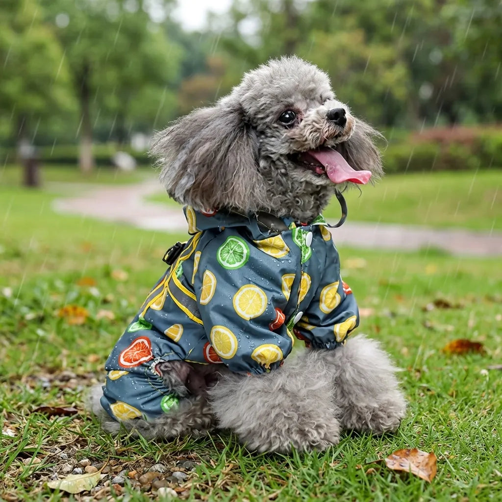 Lemon Print Dog Raincoat With Hood