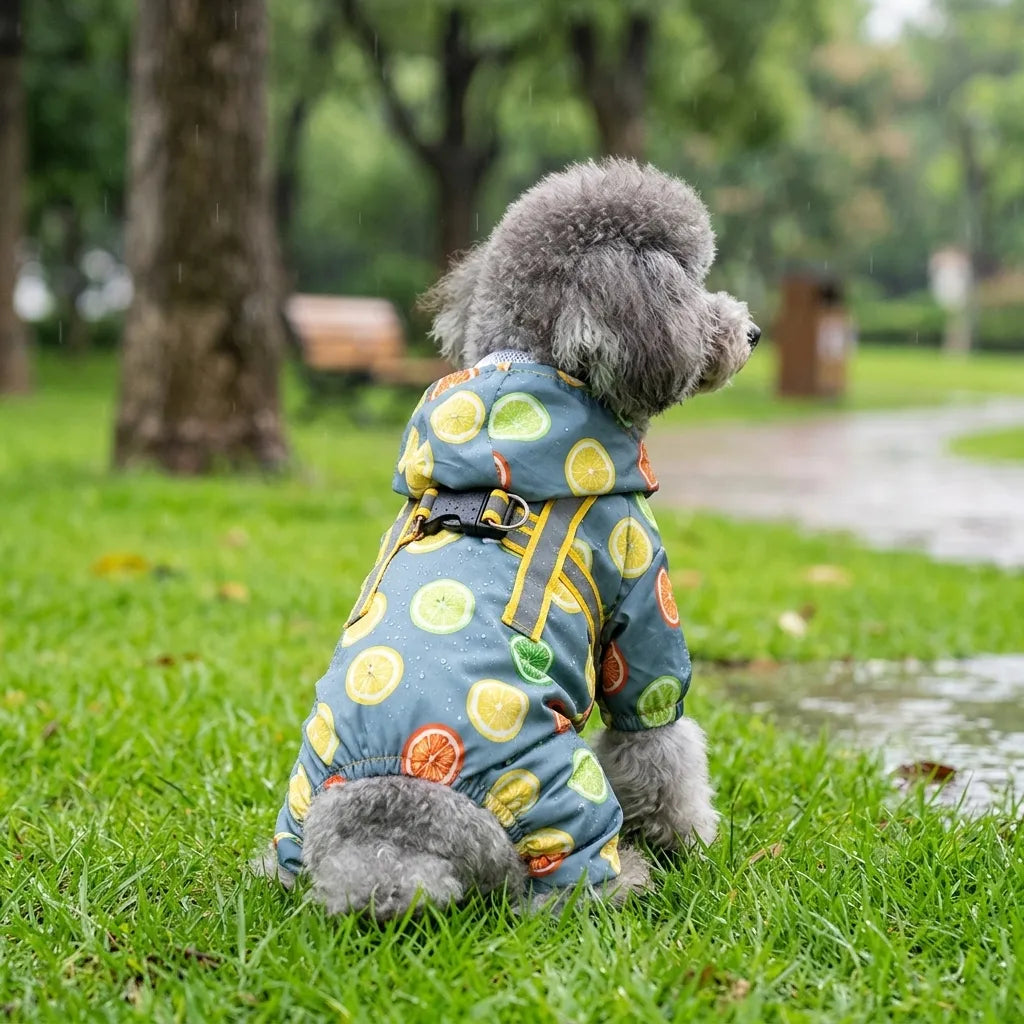 Lemon Print Dog Raincoat With Hood