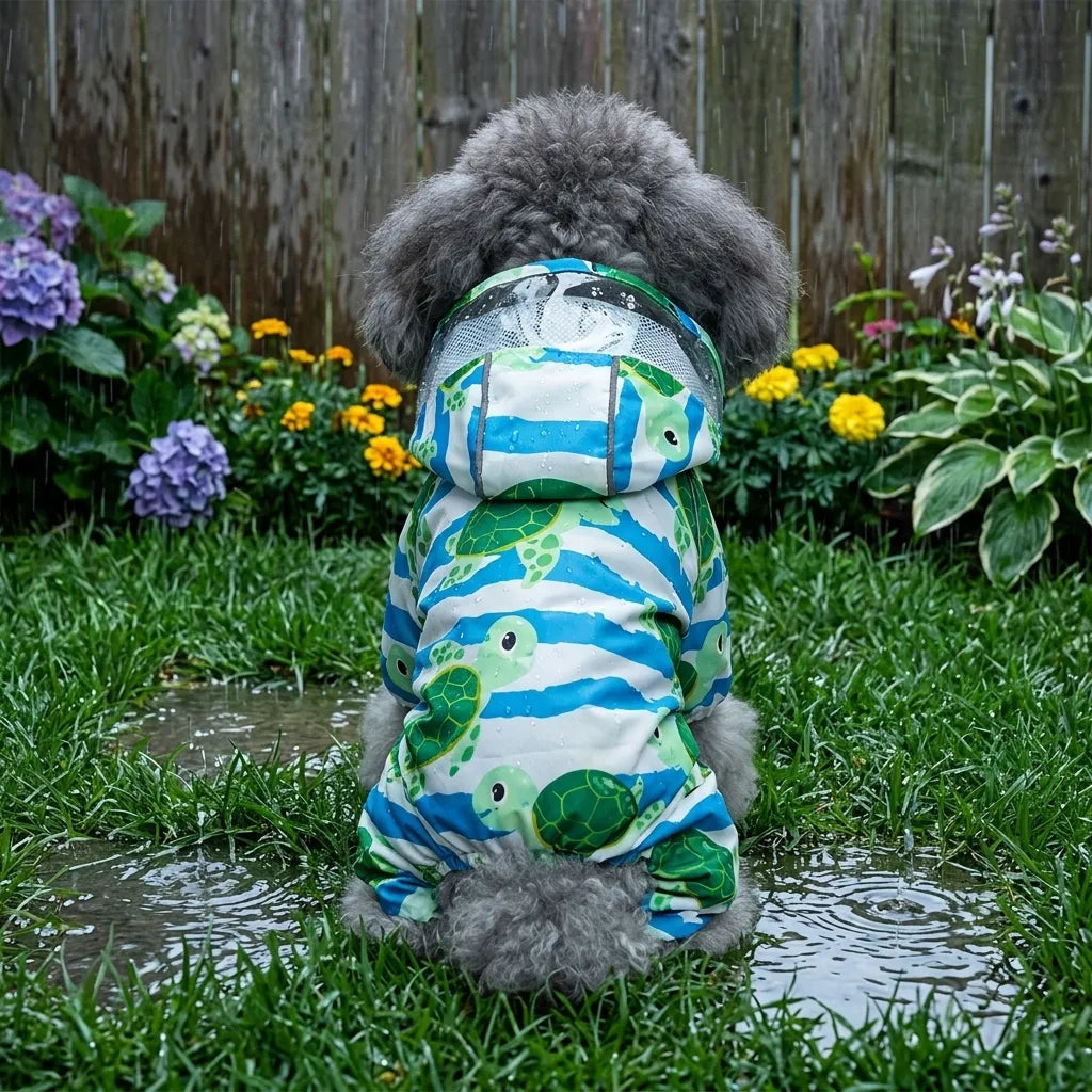 Tamecare sea turtle pattern dog raincoat back view