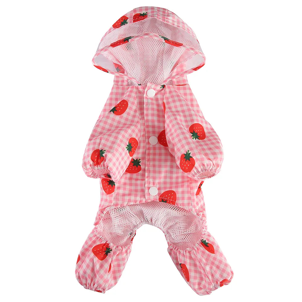 Cute Gingham Strawberry Dog Rain Jacket