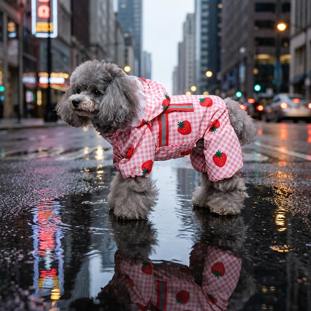 Cute Gingham Strawberry Dog Rain Jacket