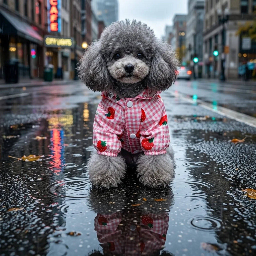 Cute Gingham Strawberry Dog Rain Jacket
