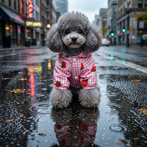 Cute Gingham Strawberry Dog Rain Jacket