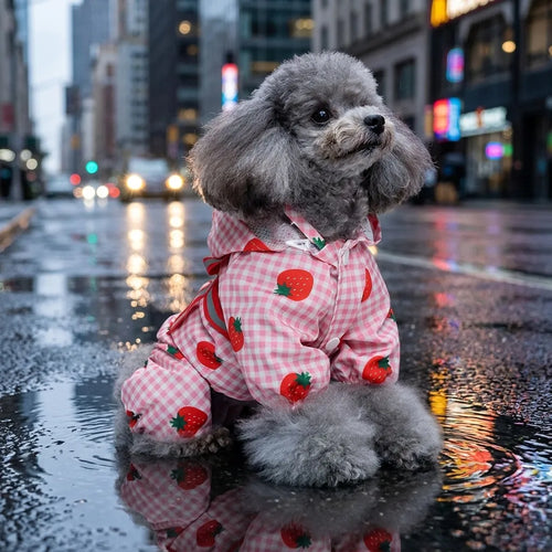 Tamecare_strawberry plaid_full coverage_Dog Raincoat