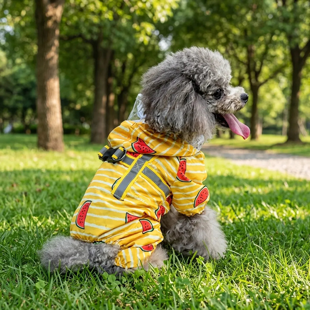 Watermelon Print Four-Legged Dog Raincoat with Harness