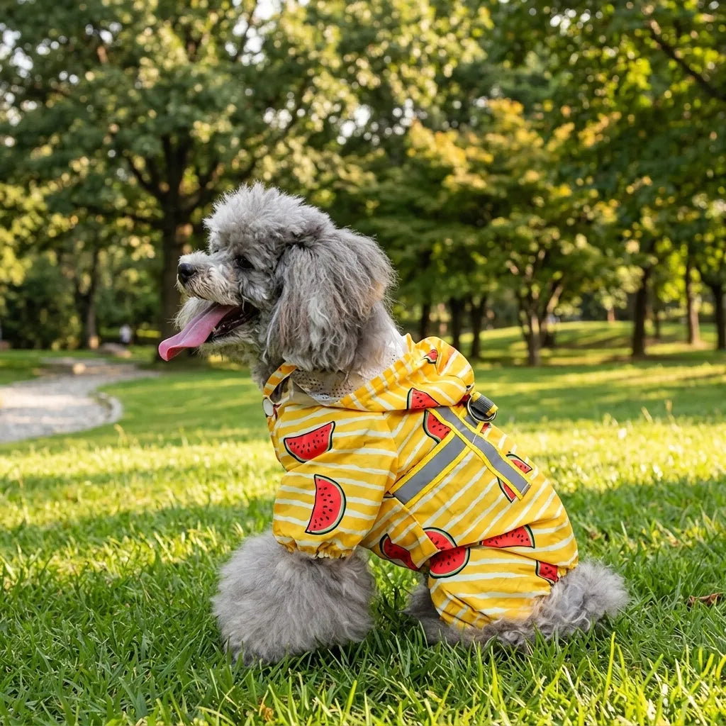 Watermelon Print Four-Legged Dog Raincoat with Harness