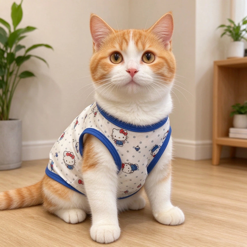 Tamecare Blue Trim Cartoon Cat Vest