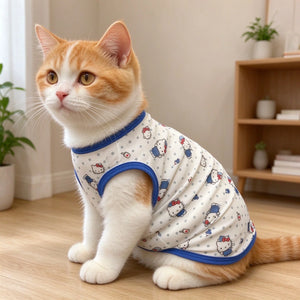 Tamecare Blue Trim Cartoon Cat Vest
