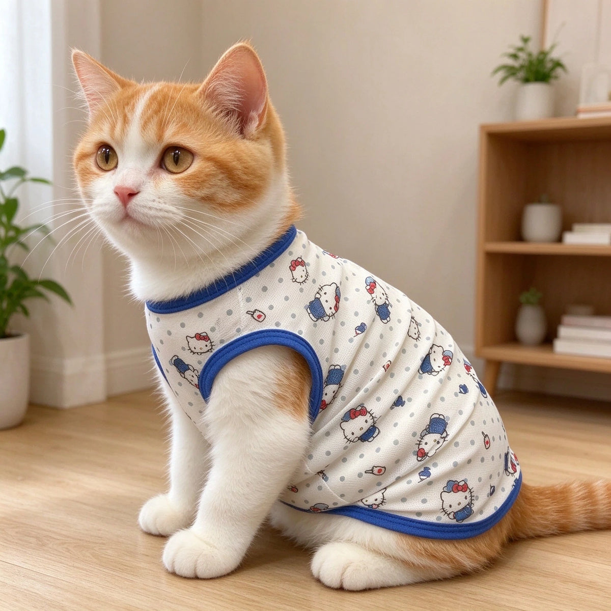 Tamecare Blue Trim Cartoon Cat Vest