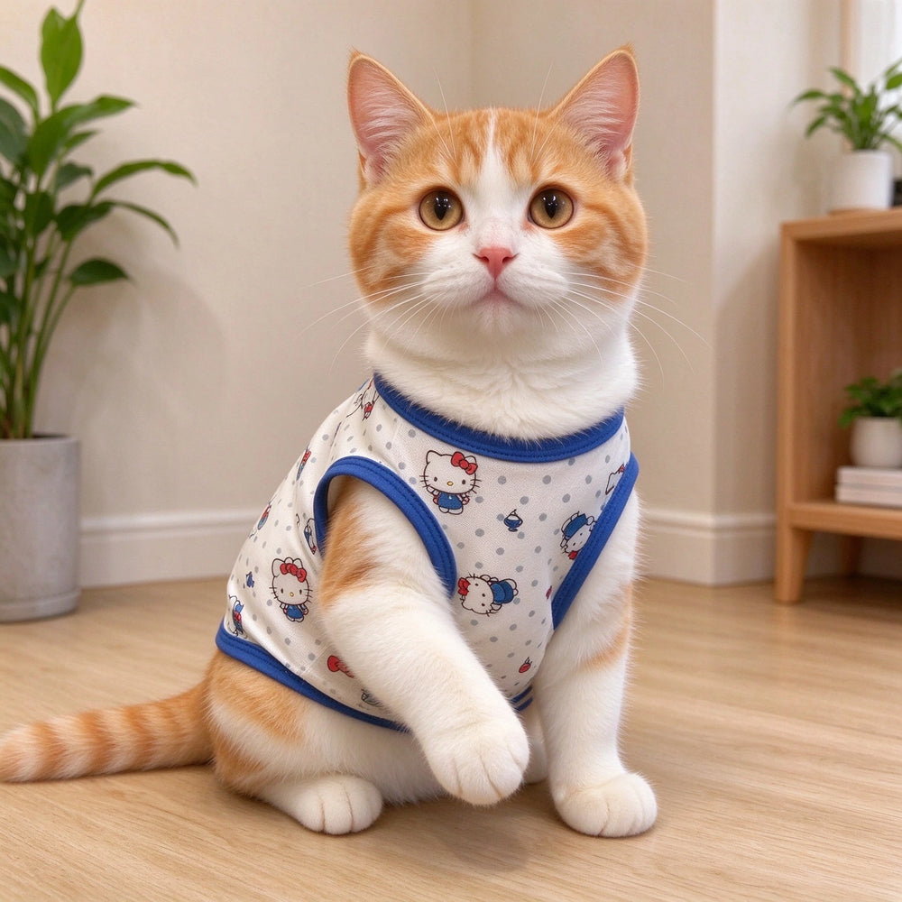 Tamecare Blue Trim Cartoon Cat Vest