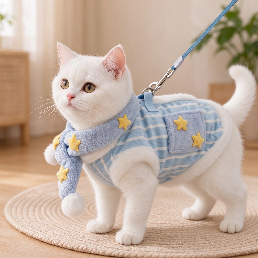 Tamecare Blue Star Cat Coat and Scarf Set