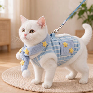 Tamecare Blue Star Cat Coat and Scarf Set