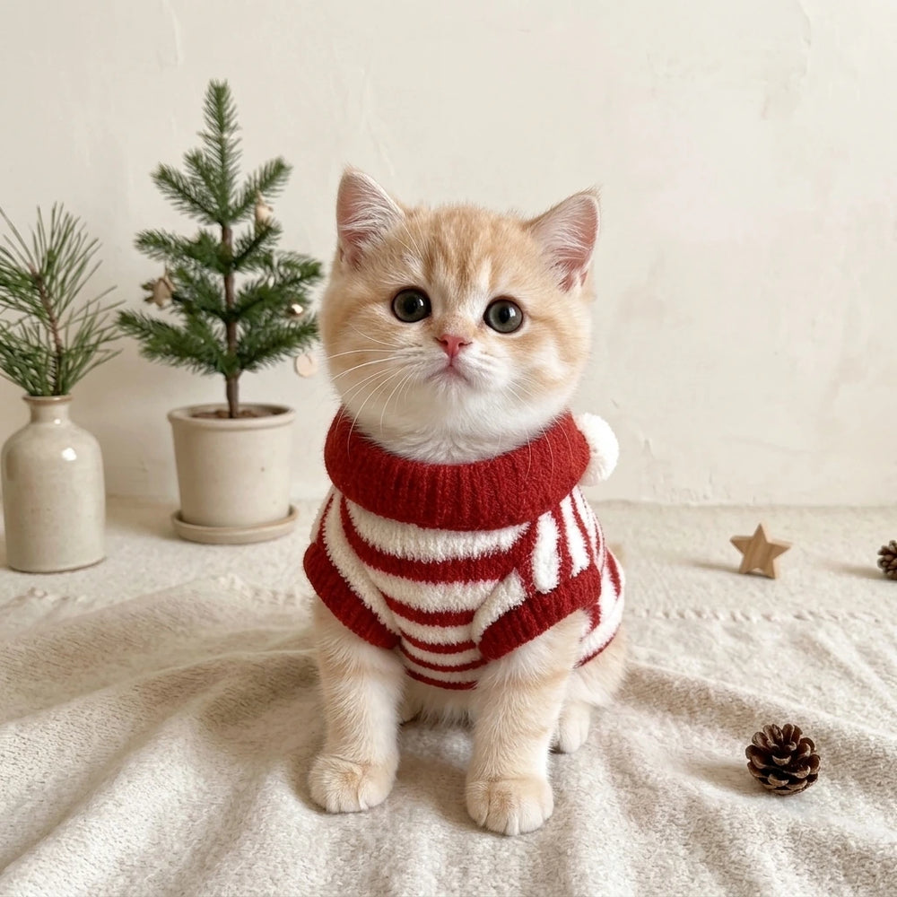 Tamecare Red Striped Knit Pet Sweater