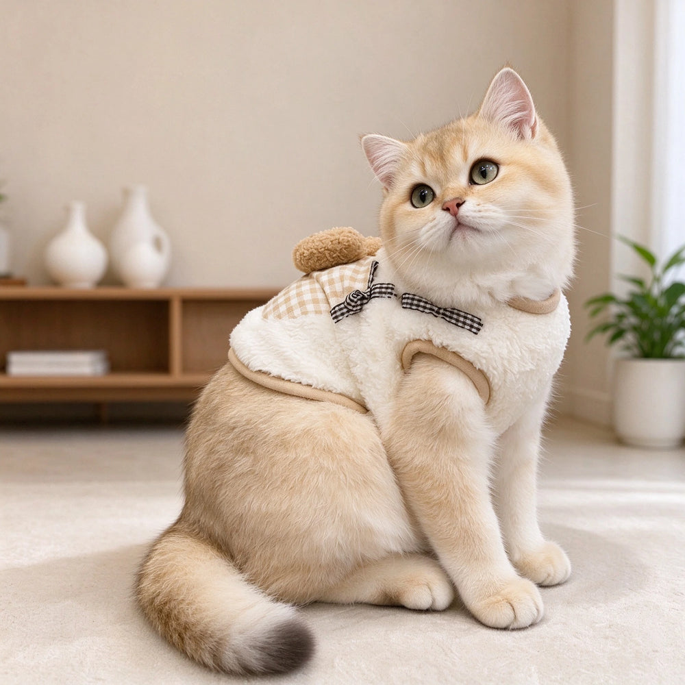 Tamecare Cream Teddy Bear Fleece Cat Vest