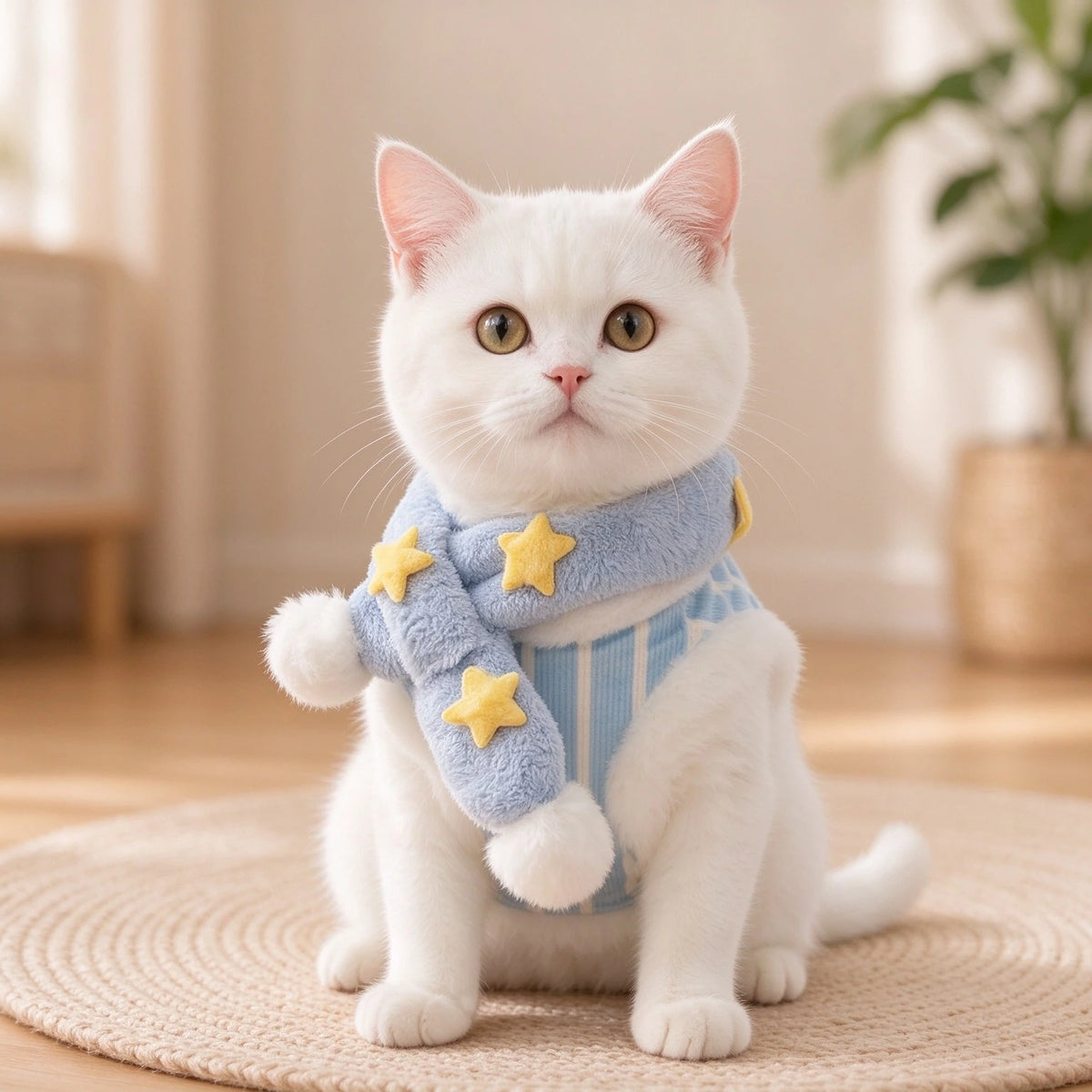 Tamecare Blue Star Cat Coat and Scarf Set