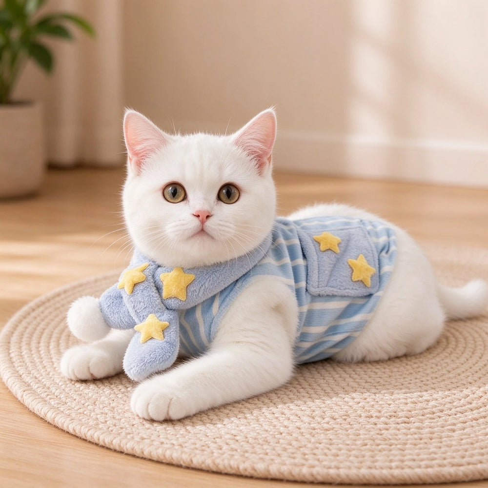 Tamecare Blue Star Cat Coat and Scarf Set