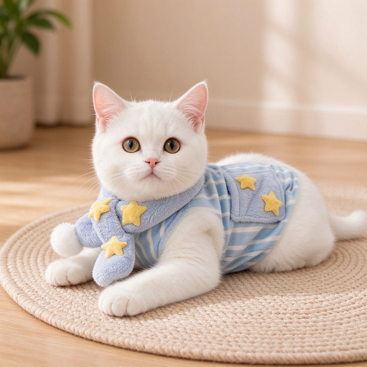 Tamecare Blue Star Cat Coat and Scarf Set