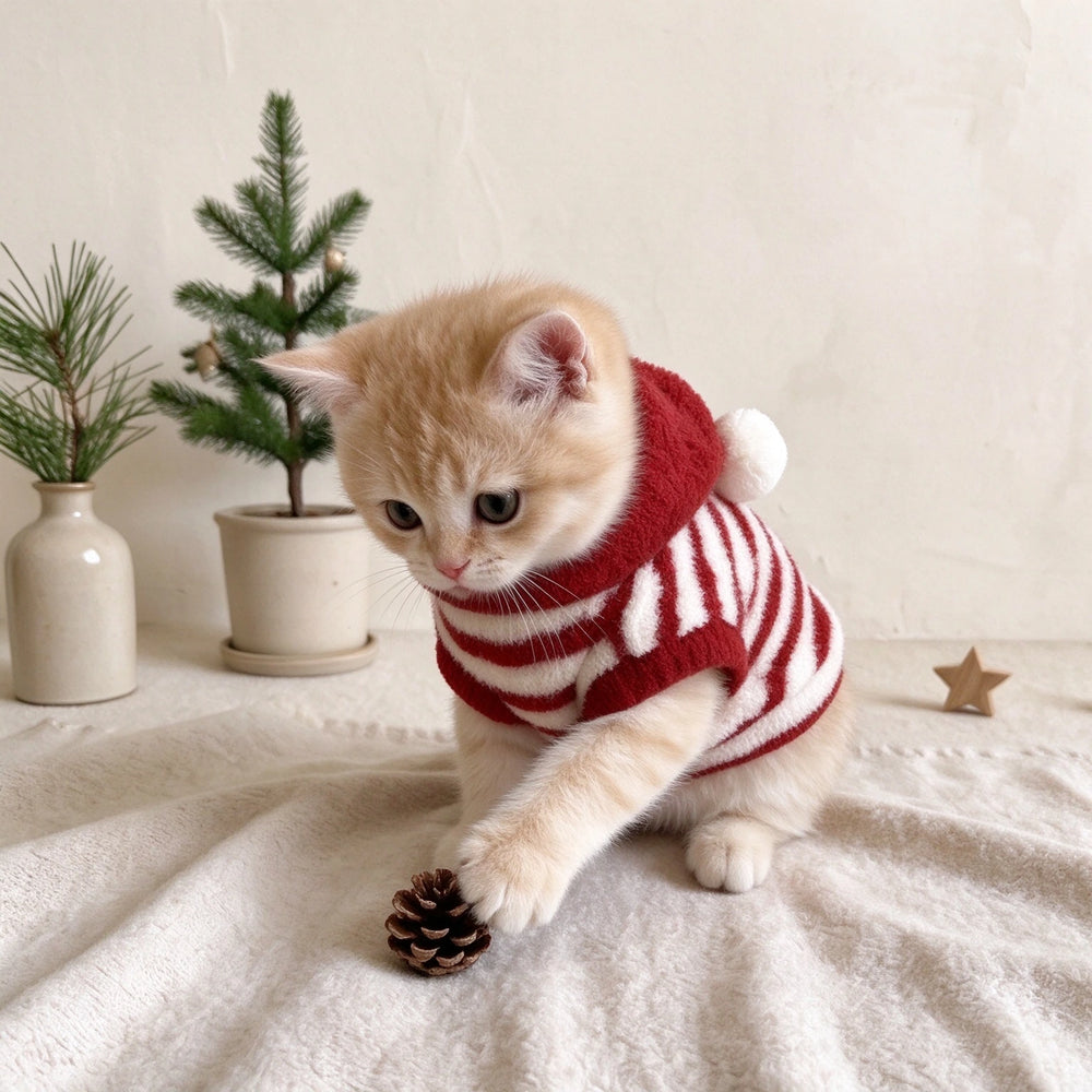 Tamecare Red Striped Knit Pet Sweater