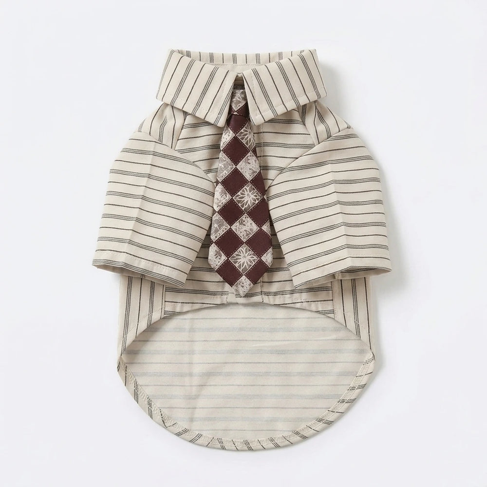 Tamecare Beige Striped Pet Shirt and Tie