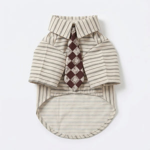 Tamecare Beige Striped Pet Shirt and Tie