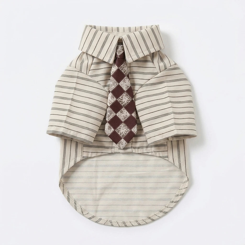Tamecare Beige Striped Pet Shirt and Tie