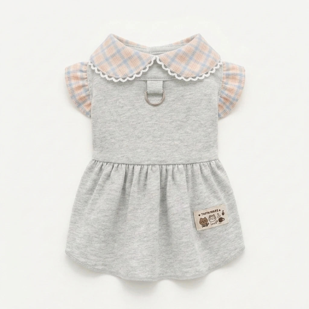 Tamecare Gray Ruffle Collar Cat Dress