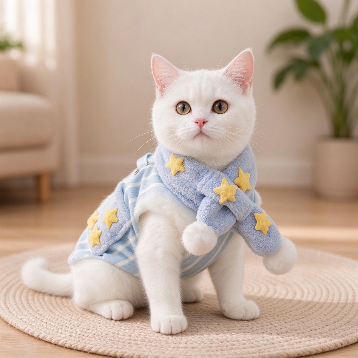 Tamecare Blue Star Cat Coat and Scarf Set