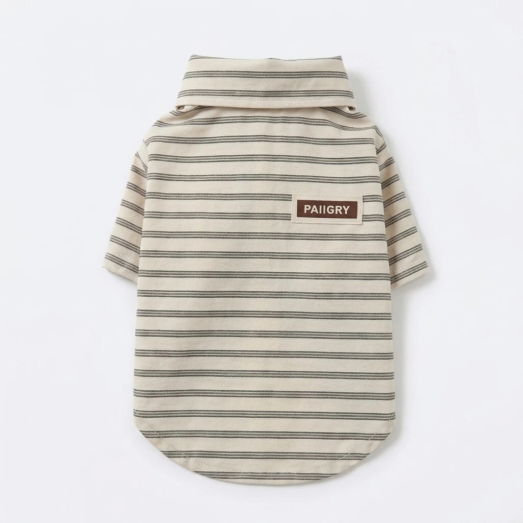 Tamecare Beige Striped Pet Shirt and Tie