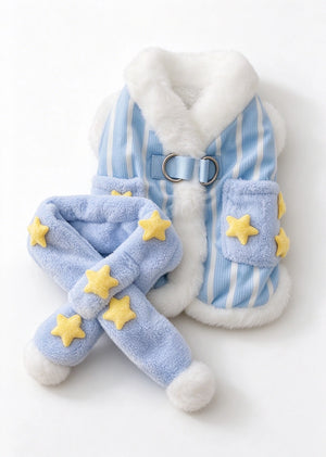Tamecare Blue Star Cat Coat and Scarf Set