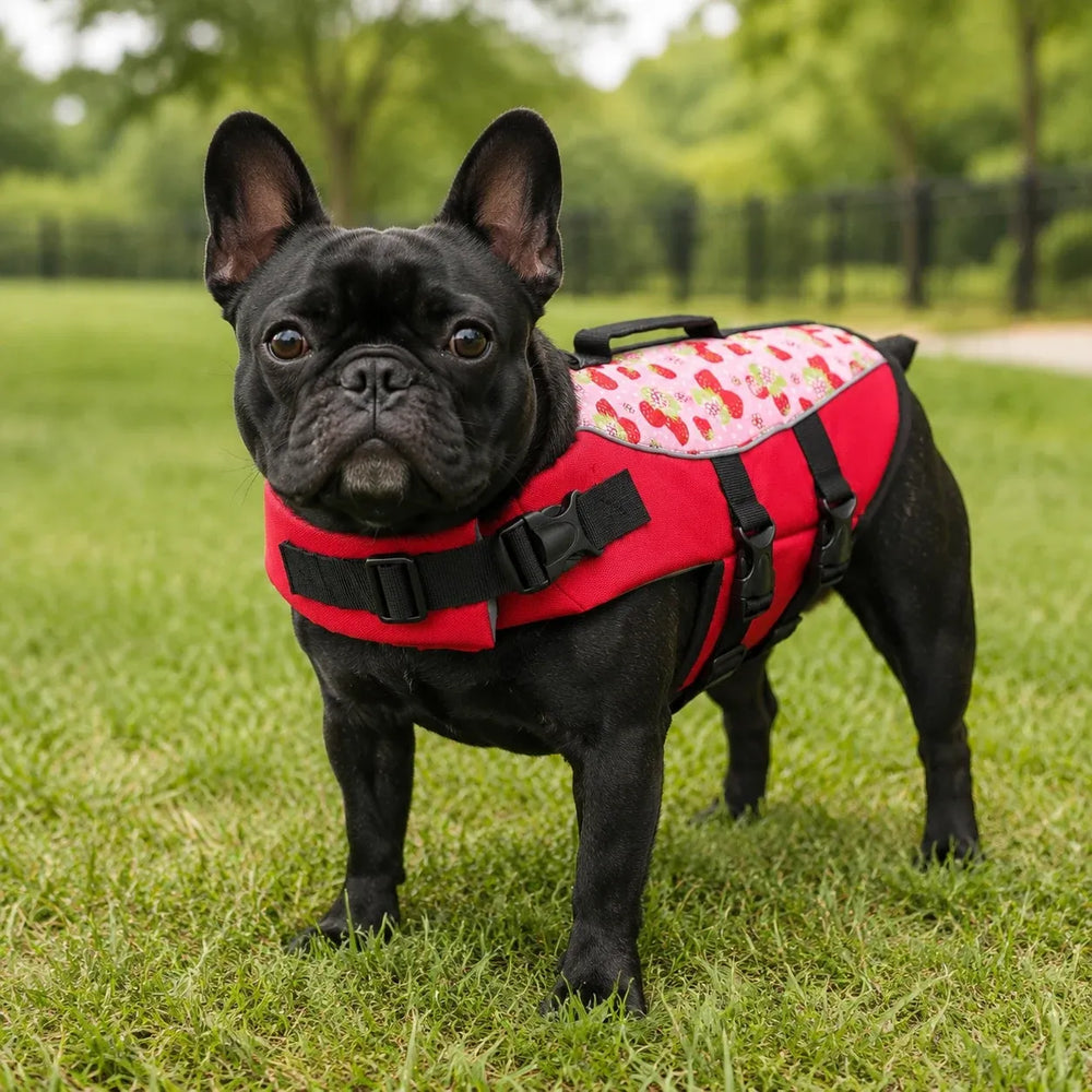 Red Strawberry Print Dog Life Jacket
