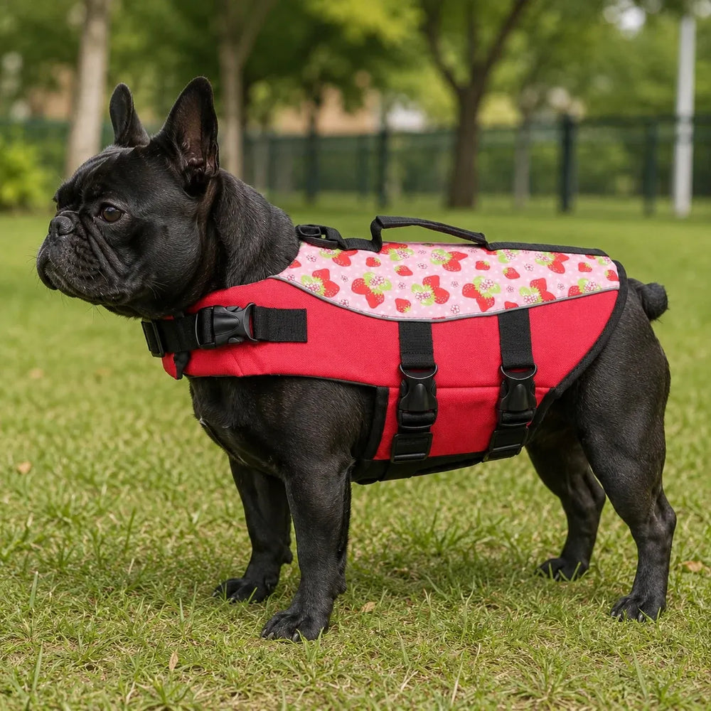 Red Strawberry Print Dog Life Jacket