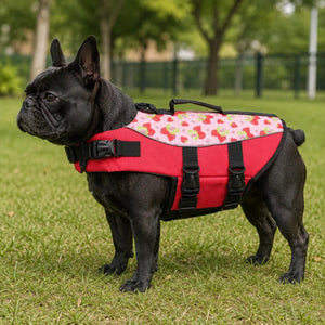 Red Strawberry Print Dog Life Jacket