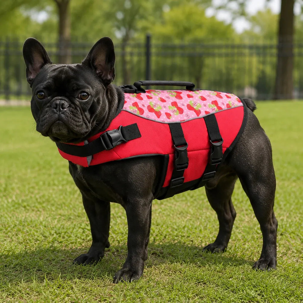 Red Strawberry Print Dog Life Jacket