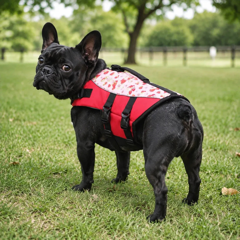 Red Strawberry Print Dog Life Jacket