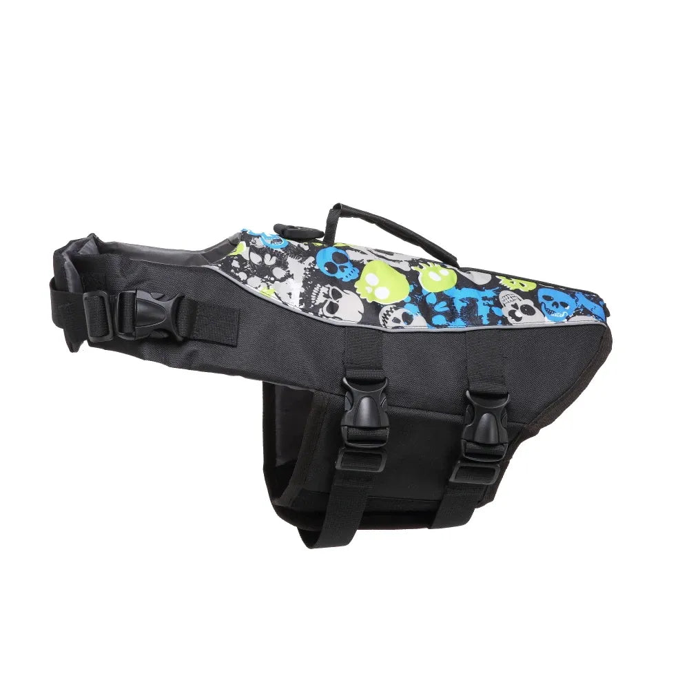 Black Skull Print Dog Life Jacket