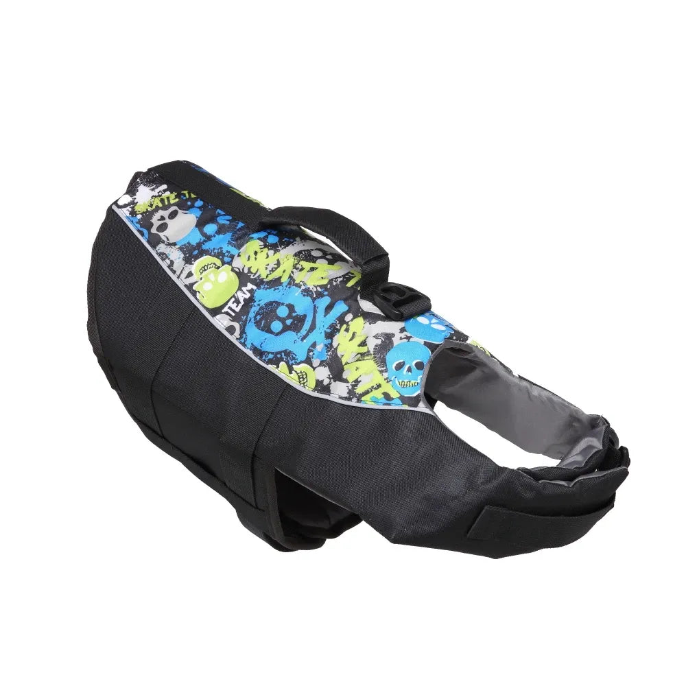 Black Skull Print Dog Life Jacket