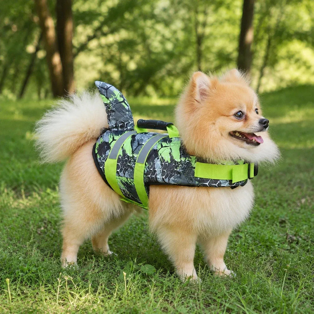 Green Camo Shark Fin Dog Life Jacket