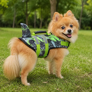 Green Camo Shark Fin Dog Life Jacket