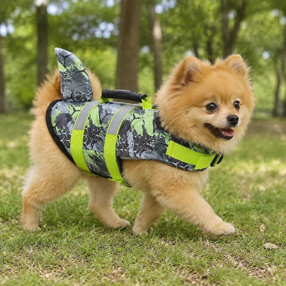 Green Camo Shark Fin Dog Life Jacket