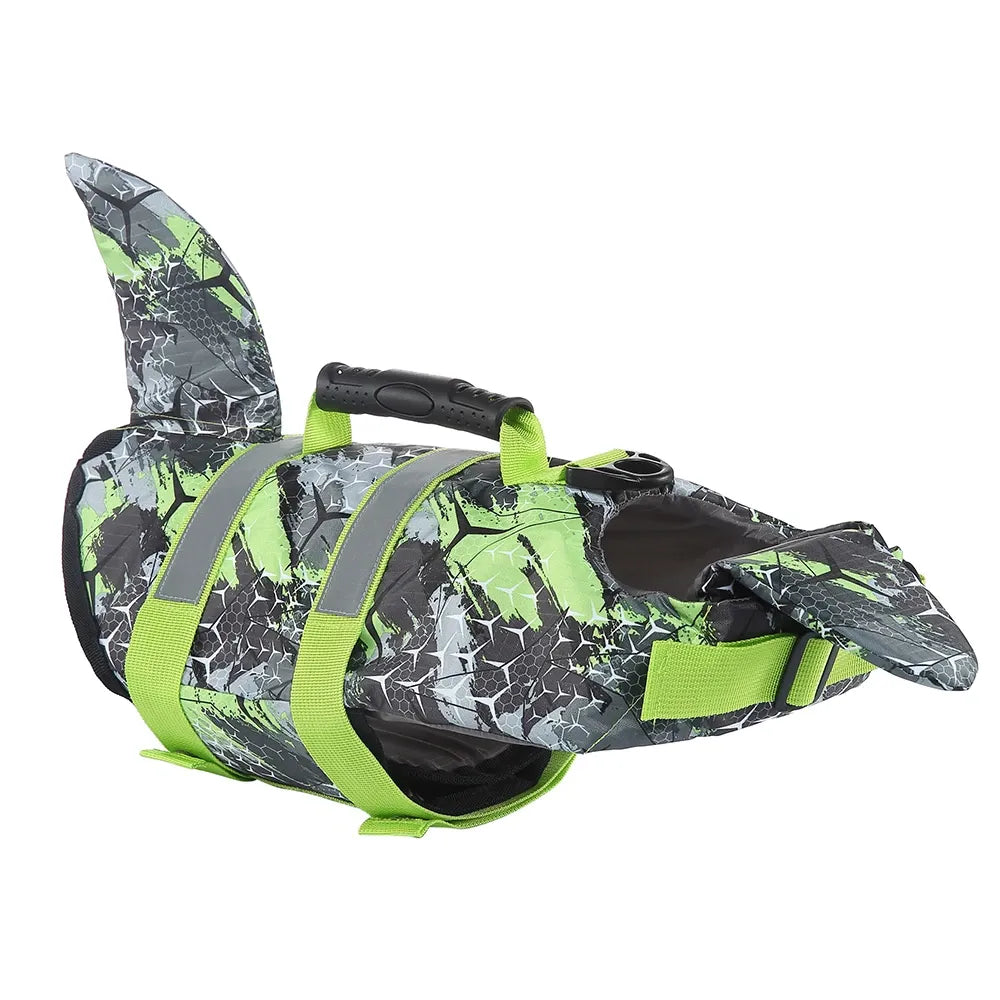 Green Camo Shark Fin Dog Life Jacket
