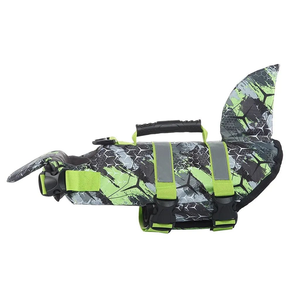 Green Camo Shark Fin Dog Life Jacket