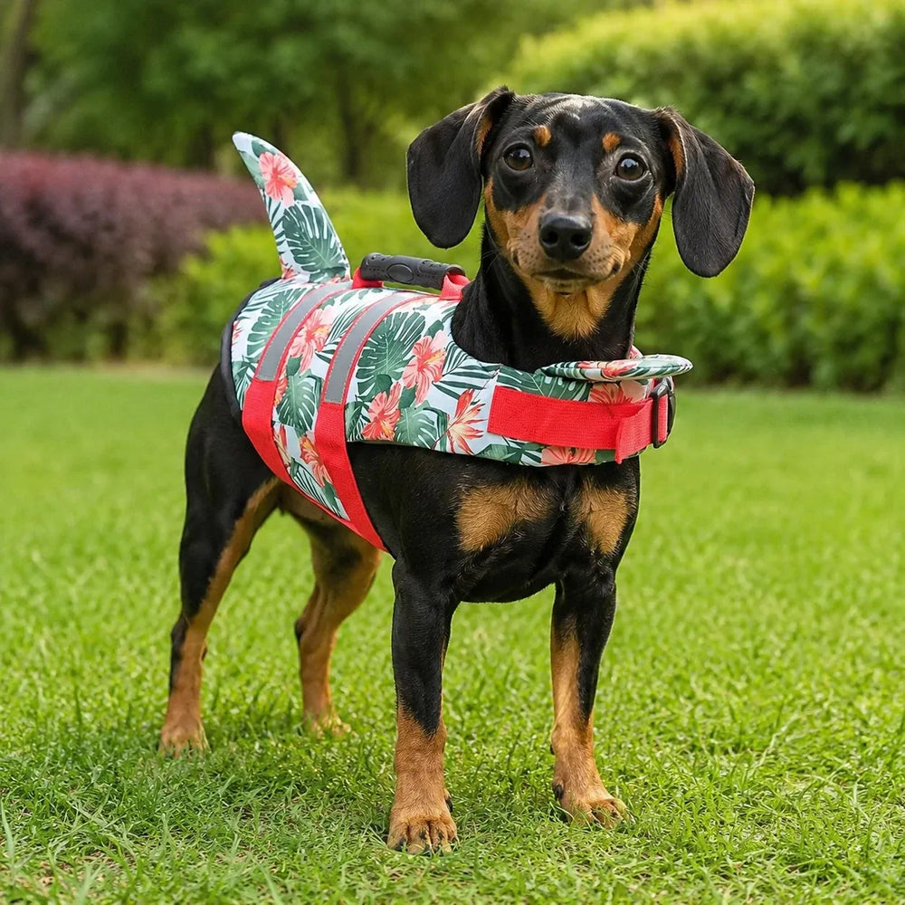 Red Camo Shark Fin Dog Life Jacket