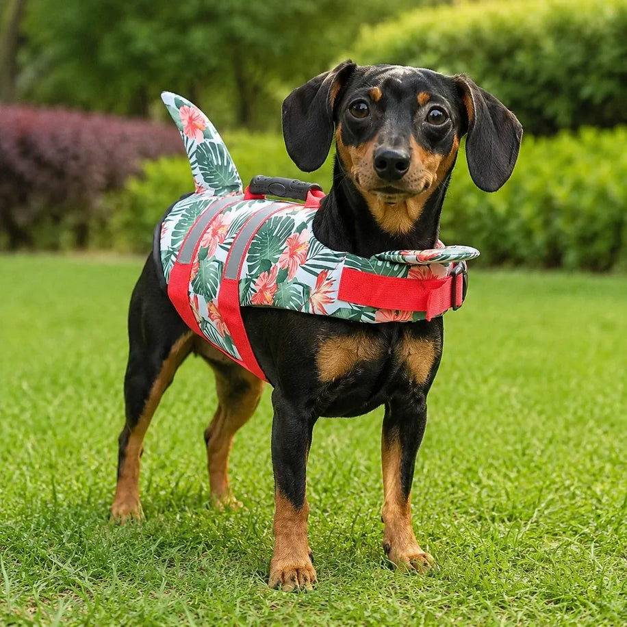Red Camo Shark Fin Dog Life Jacket
