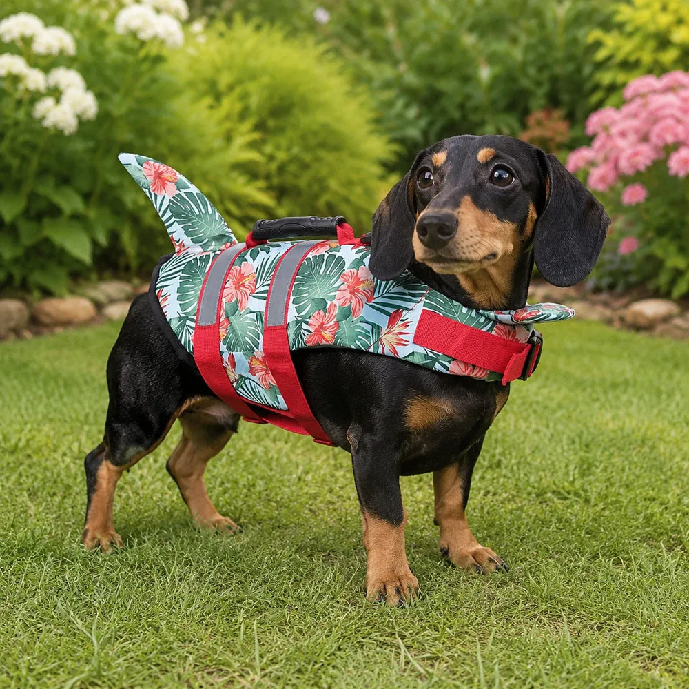 Red Camo Shark Fin Dog Life Jacket
