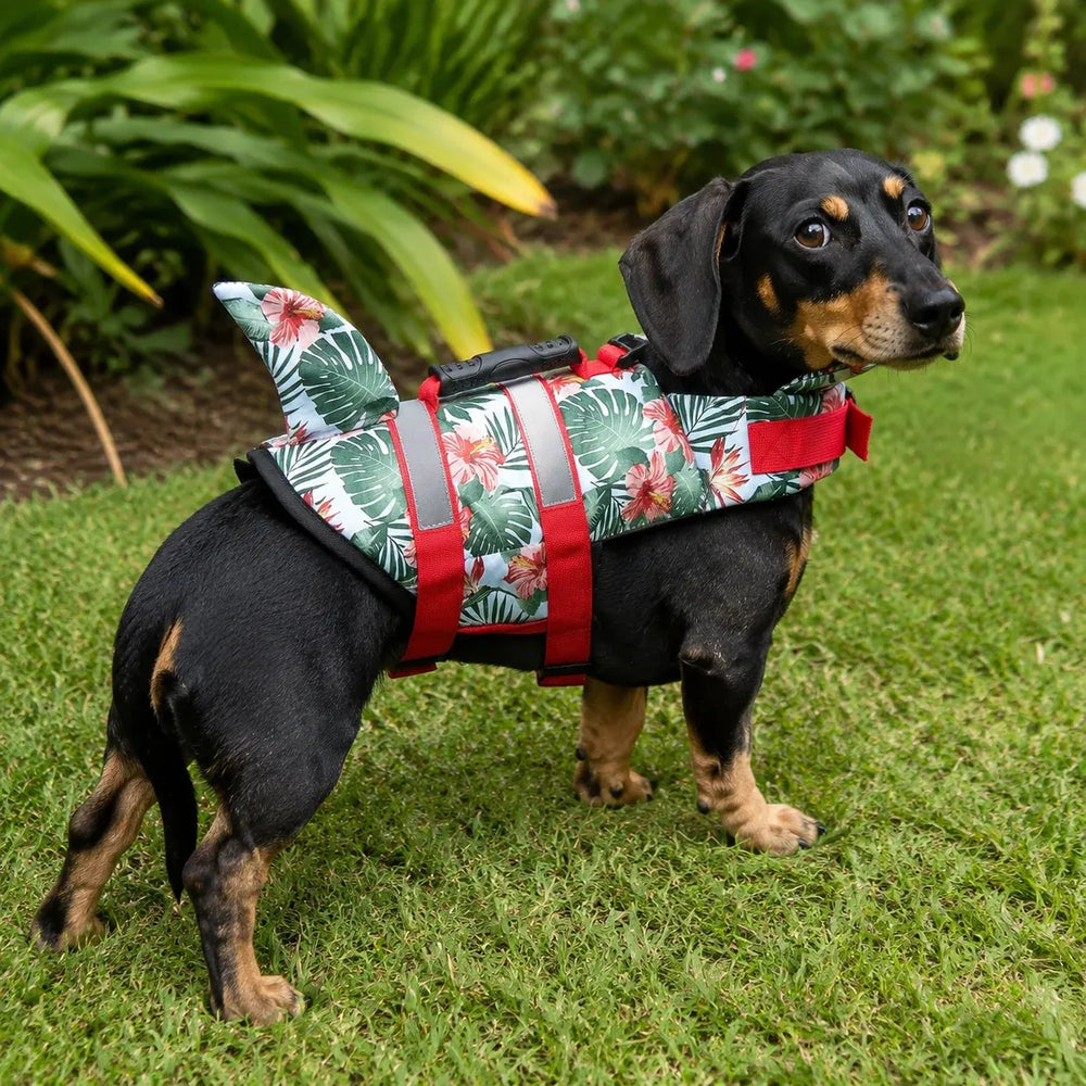 Red Camo Shark Fin Dog Life Jacket