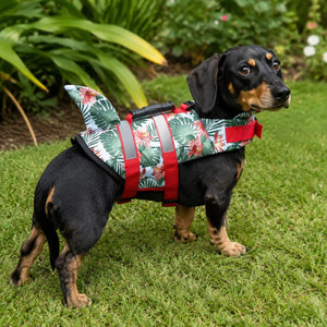 Red Camo Shark Fin Dog Life Jacket