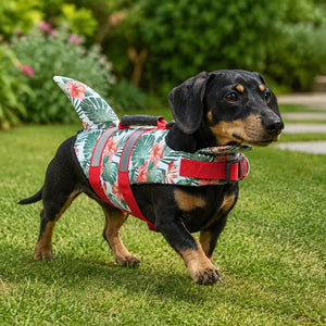 Red Camo Shark Fin Dog Life Jacket