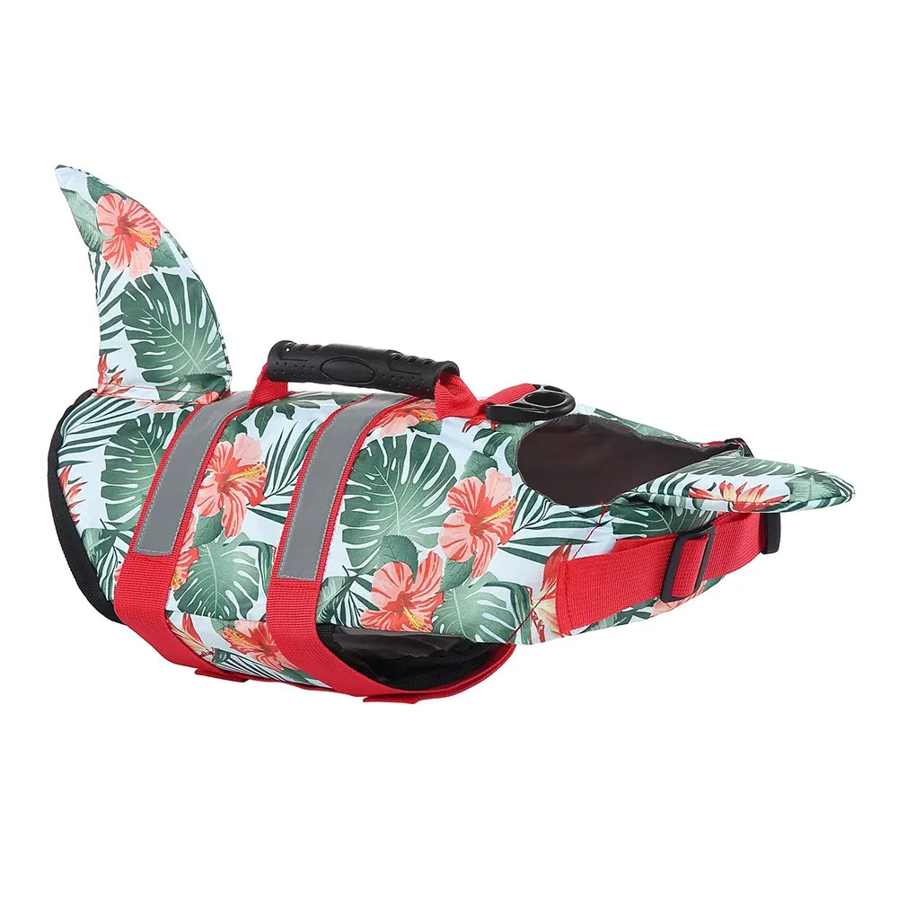 Red Camo Shark Fin Dog Life Jacket